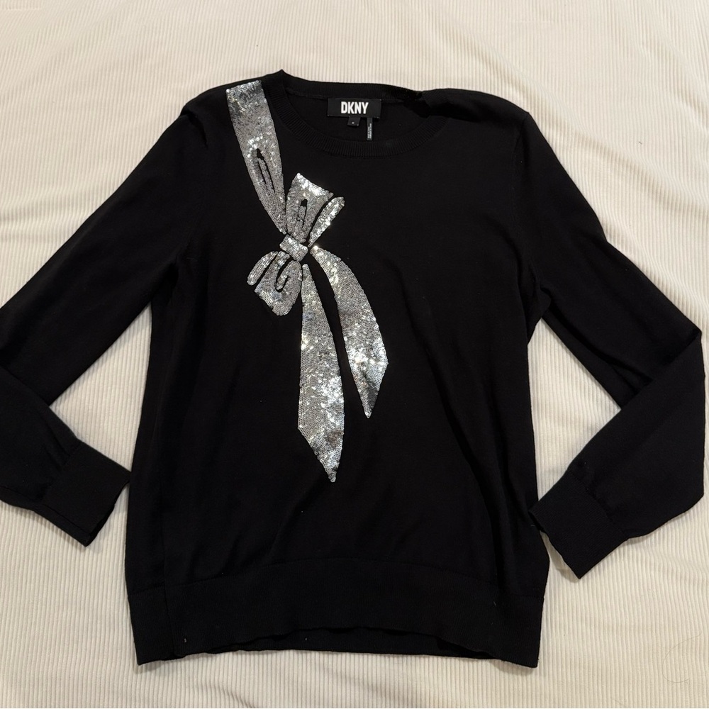 DKNY Black and Silver Crew Neck Sweater
